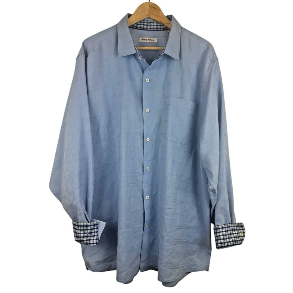 Tommy Bahama Mens Blue Linen Blend Oxford Camp Shirt Flip Cuff Beach Preppy XXL